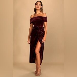 Lulu's Burgundy Off-Shoulder Maxi Dress